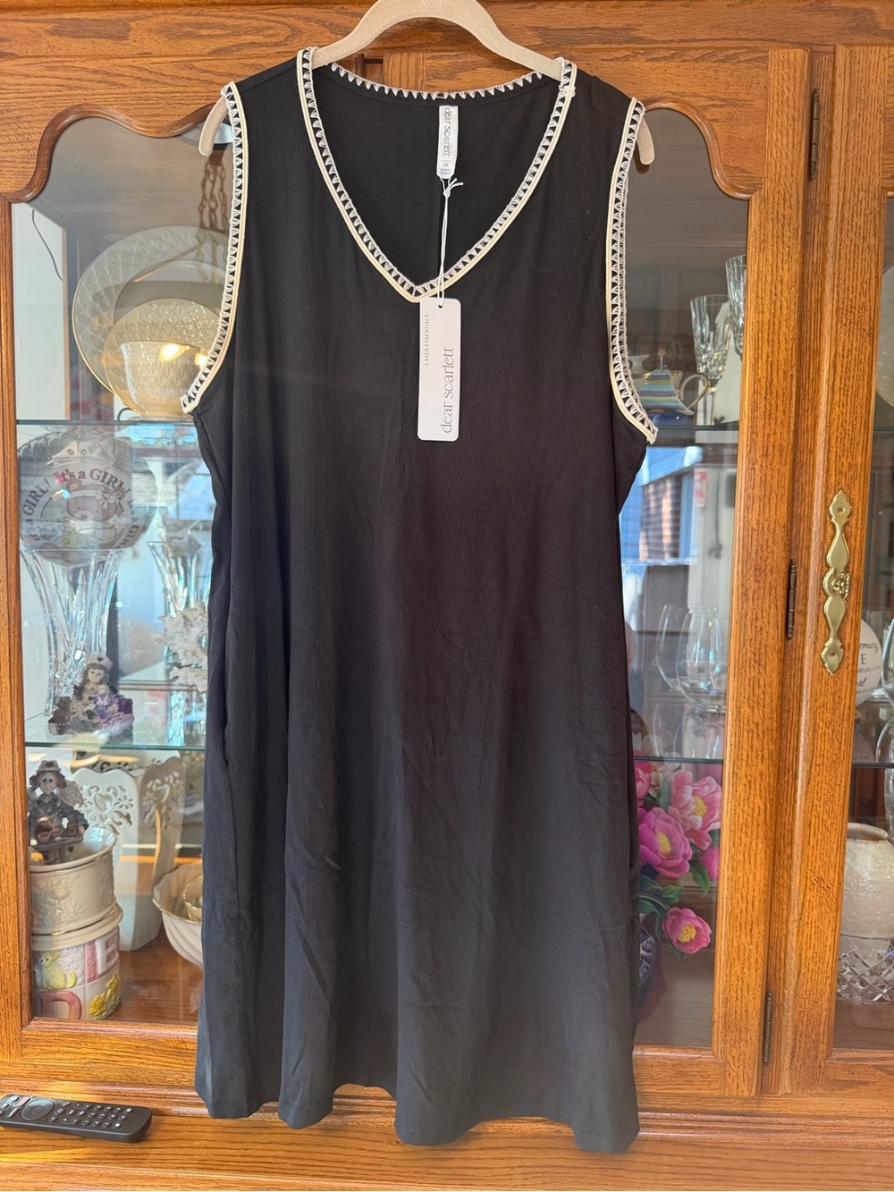 NWT Dear Scarlett Ribbed V-Neck Tank Dress With Pockets - Black (2XL), $28